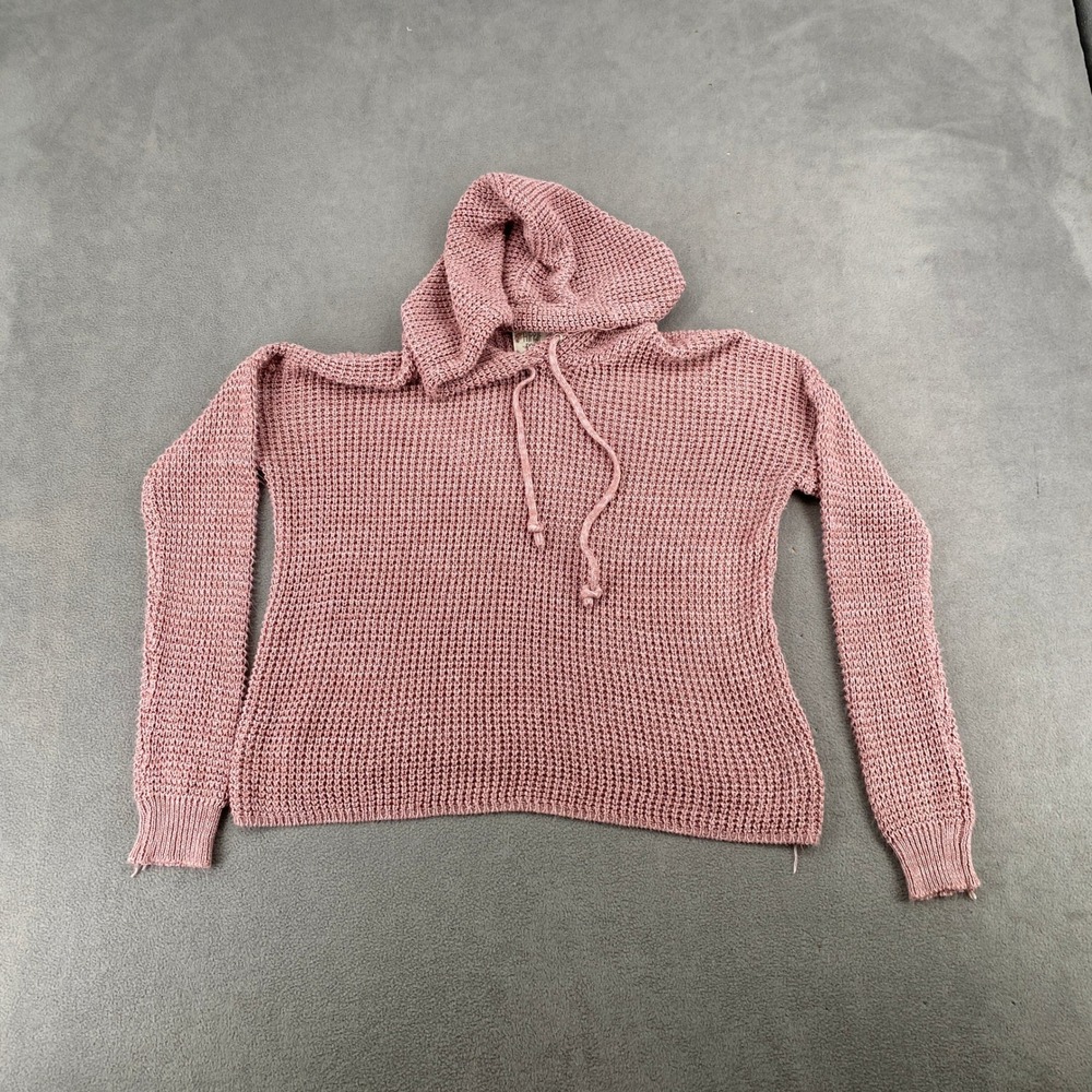 Hippie Rose Y2K Lace Mesh Open Knit Sweater Hoodie Pink PF846180 Medium
